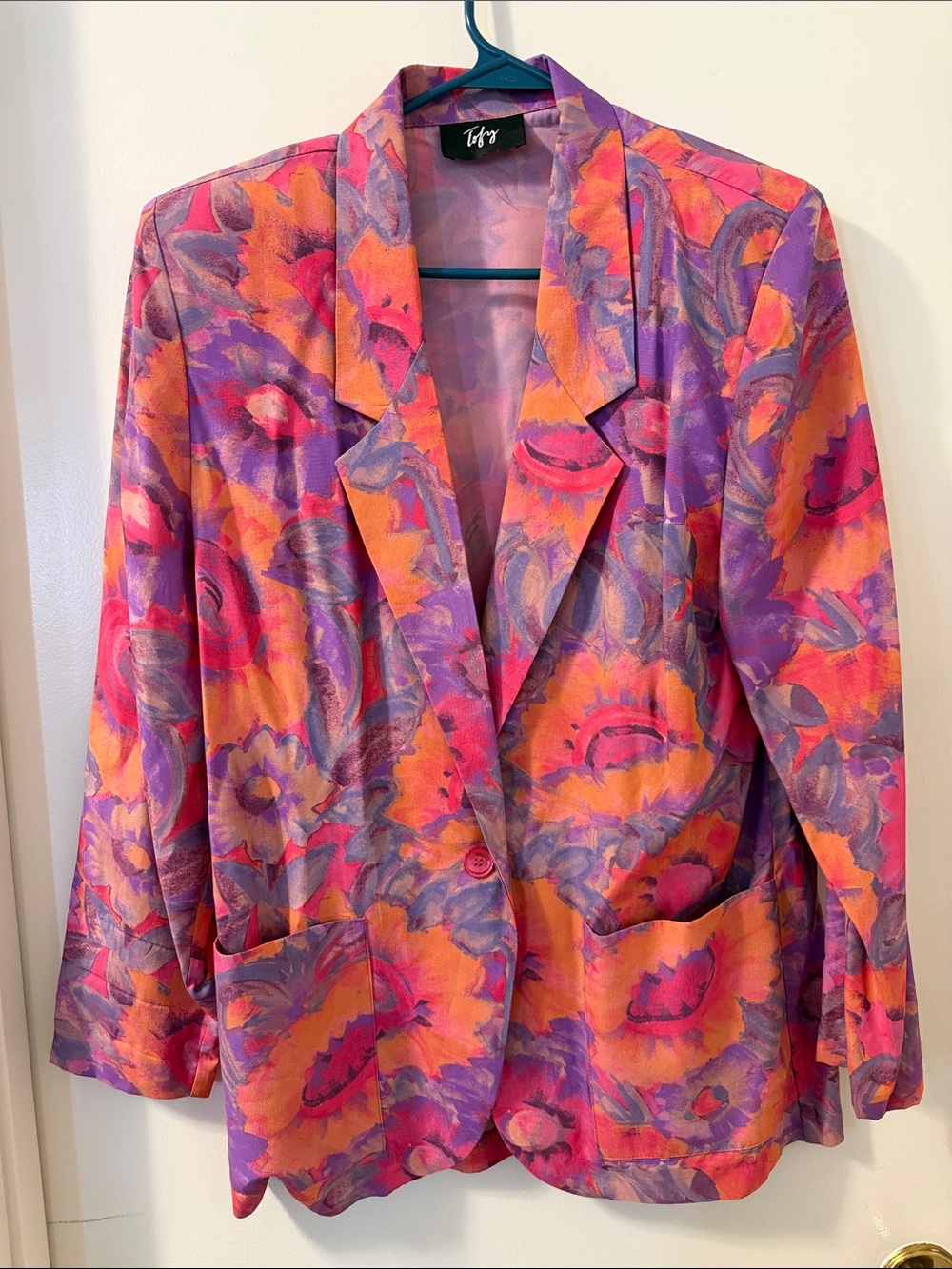 VTG 80’s Floral Print Fabulous Blazer shoulder pads bright Floral pattern Sz 8